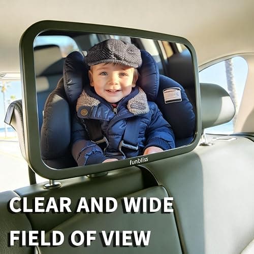 Funbliss Baby Car Mirror for Rear Facing Seat,360° Rotation, Safety CertifiedShatterproof Acrylic Glass, Clear Wide View,Infant Car Mirror for Car Seat Rear Facing,Baby Vehicle Mirror thumbnail 3
