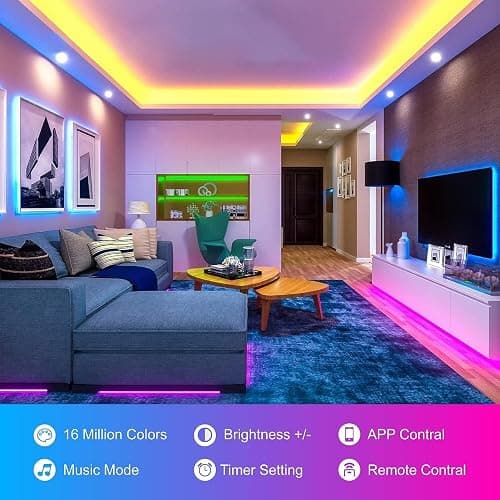 HBOWMDJIA 100ft Led Lights for Bedroom, Led Strip Lights Music Sync Corlor Changing, Led Light Strip with Remote & App Control RGB Strip, Led Lights for Room Dorm Home Classroom Ceiling Decor thumbnail 2
