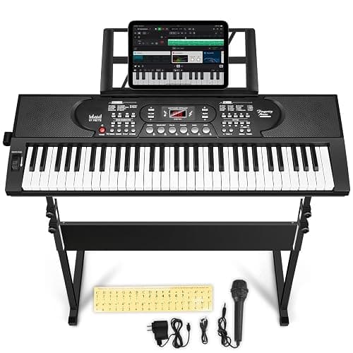 61 Key Portable Keyboard Piano with Stand, Electronic Keyboard Piano Kit, Microphone, Note Stickers, Music Rest, Digital Music Keyboard Built-In Speakers for Beginners - Image 1