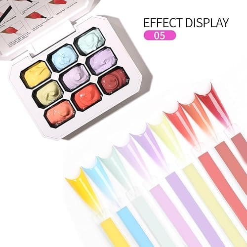 AOBOO Ombre Gel Nail Polish with Nail Art Sponges for Pat Gel Ombre Color Palette Blush Effect Pat Painting Gradient Blooming Gels 9colors for Ombre Nails Multistyle French Manicure DIY thumbnail 3