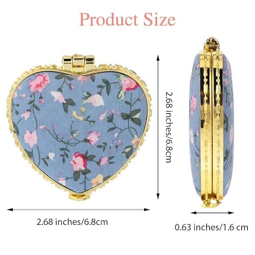 YUXIANLB 2 Pcs Compact Mirror for Purse, Vintage Double-Sided Flower Makeup Mirrors Portable Trave Cosmetic Mirror for Women Girls, Heart Folding Mini Handheld Mirror for Pocket (Pink, Blue) - Pink, Blue thumbnail 3