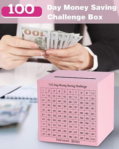 Money Saving Box, Unbreakable Piggy Bank for Adults Save $5,050 Metal Savings Box, 100 Day Money Saving Challenge Stainless Steel Box Must Break to Open 4.72 Inch (Pink) thumbnail 4