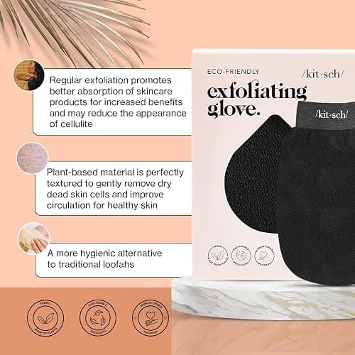 Kitsch Exfoliating Glove – Korean Exfoliating Mitt & Deep Exfoliating Body Scrubber for Shower, Bath | Body Exfoliator, Dead Skin Remover | Skin Care for Smooth, Renewed Skin - 1pc, Black thumbnail 3