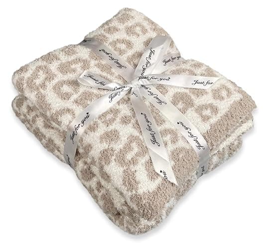 Ultra Soft Leopard Throw Blanket for Couch, Lightweight Warm Fluffy Reversible Cream Cheetah Throw Blanket for Sofa Bed Decor, Beige - Image 1