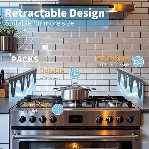 Stainless Steel Stove Counter Gap Cover (2 Pack, Black), Stove Gap Guard, Stove Gap Filler for Kitchen, Range Trim Kit, Heat Resistant with Easy Clean, Adjustable Length 13.8” to 27.5” - Black thumbnail 6