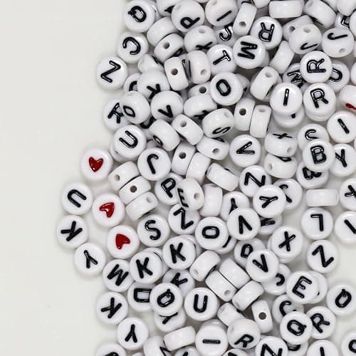 WangLaap 1450Pcs Letter Beads, Acrylic 4x7mm Round Alphabet A-Z and Red Heart Black Star Beads for Bracelets Necklaces DIY Jewelry Making (White) thumbnail 7