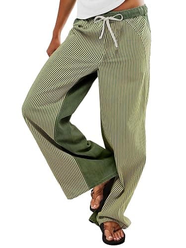 PEIHOT Low Rise Striped Pants for Women Pull On Drawstring Boho Wide Leg Jeans Trendy 2025 - Image 1