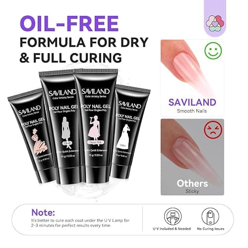 SAVILAND Poly Gel Nail Kit Starter: 4 Colors Natural Clear Poly Nail Gel with U V Lamp Slip Solution Quick Dry Nourish Nails 28 Days Durable DIY Salon Home Use thumbnail 4