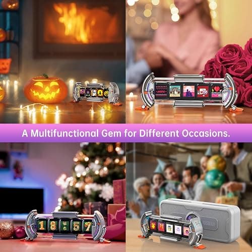 Divoom Times Gate - Cyberpunk Gaming Setup Digital Alarm Clock, Smart APP, WiFi Connect, RGB LED Display, Personalized Financial & Bitcoin Dashboard, Pixel Art for Gaming Room & Office Decor, Silver thumbnail 7