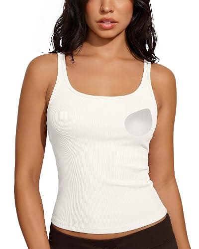 SUUKSESS Women Padded Cotton Ribbed Tank Tops Casual Summer Going Out Sleeveless Scoop Neck Basic Cami Tops - Image 1
