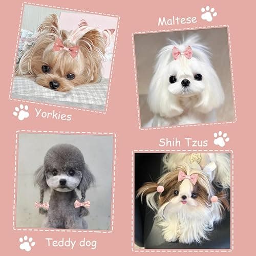 FGISAR 20 Pcs Small Dog Hair Bows with Rubber Bands Handmade Puppy Hair Bows Cute Grooming Flower Ball Bowknot Top Knot Dog Hair Accessories Hair Ties for Yorkie Maltese Pet (Pink) ﻿ thumbnail 3