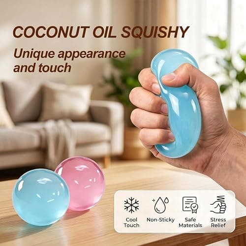 2PCS Coconut Oil Squishy, Coconut Oil Stress Ball, Slow Rising Fidget Squeeze Squishy for Stress Relief, Improving Focus, Relaxation, for Adult (Blue+Pink) thumbnail 3