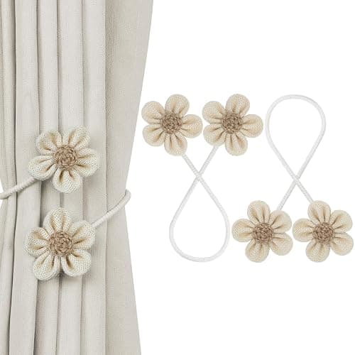 KLOGTSIND Flower Curtain Tiebacks, 2 Pack Curtain Ties Elegant DIY Curtain Holdbacks, Decorative Window Drape Twist Tie Backs for Boho Bedroom Decor, Nursery Decor, Farmhouse Décor - Image 1