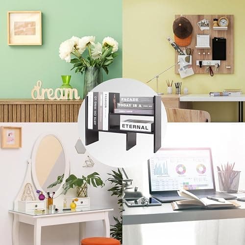 ShellKingdom Desk Shelf Organizer, Desktop Shelves, Adjustable Desktop Corner Shelf, Bookshelf Storage Rack and Cubicle Decor for Desk, Tabletop, School, Office, Dorm Desk Organizer - Black thumbnail 9