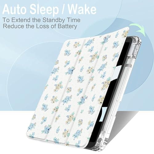 Feams for iPad 9th Generation Case, Trifold iPad 10.2 Case Clear Back Cover with Pencil Holder & Auto Sleep/Wake for iPad 9th/8th/7th Generation 2021/2020/2019, Blue Blossom thumbnail 4