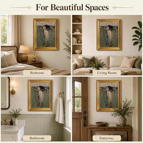 Vintage Gold Framed Ophelia Canvas Wall Art,Victorian Woman Wall Decor | Dark Academy Picture,Moody Poster Print Artwork,for Bathroom Bedroom Living Room Home Decoration 12x16 inch thumbnail 6