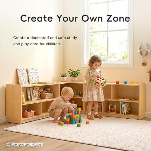 OOOK L-Shape Montessori Bookshelf for Compact Corner Space, Fits Shelf Combination Series in Kids Room, Daycare Center, Nursery, Classroom, Kindergarten thumbnail 4