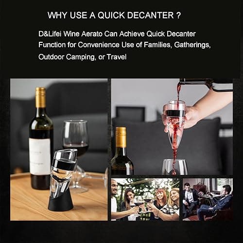 D&Slifei Wine Aerator Pourer and Decanter with Unique Aeration Device Quickly Enhances Wine Flavors with Smoother Finish,Best Gifts for Wine Lovers and Sommeliers (Black) thumbnail 6