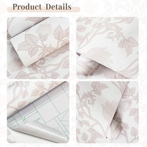 YXTII 17.3"×78.7" Pink Peel and Stick Wallpaper, Floral Wallpaper for Bedroom Bathroom Self Adhesive Removable thumbnail 8