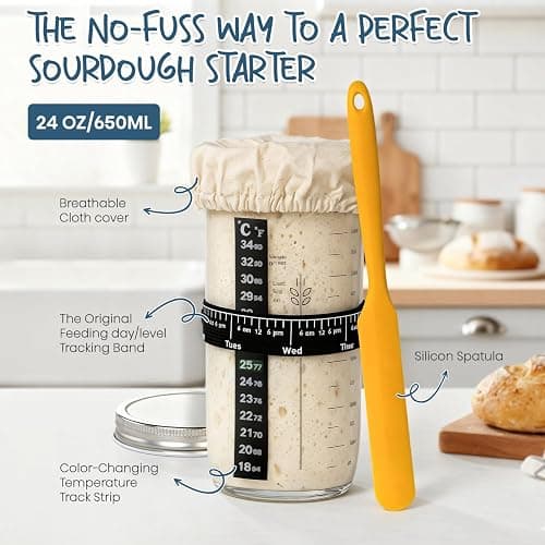 Rorecay Complete Sourdough Starter Kit: Bread Baking Supplies with Starter Glass Jar & 9” Round Banneton Proofing Basket Tool Set Ideal for Beginners Homemade Bread thumbnail 3
