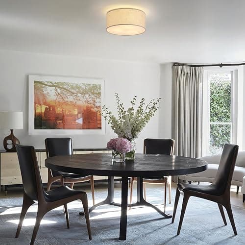 12.6" Modern Close to Ceiling Light with Linen Fabric Drum Shade,3-Light Semi Flush Mount Ceiling Light Fixture,Drum Light Fixtures Ceiling Mount for Kitchen, Bedroom, Bathroom, Living Room, Hallway thumbnail 7
