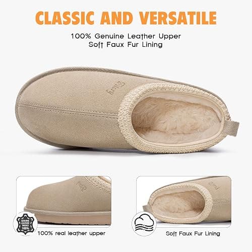 FITORY Women's Suede Slipper, Flat Slip On House Shoes with Faux Fur Lining Indoor Outdoor Short Mini Boots thumbnail 3