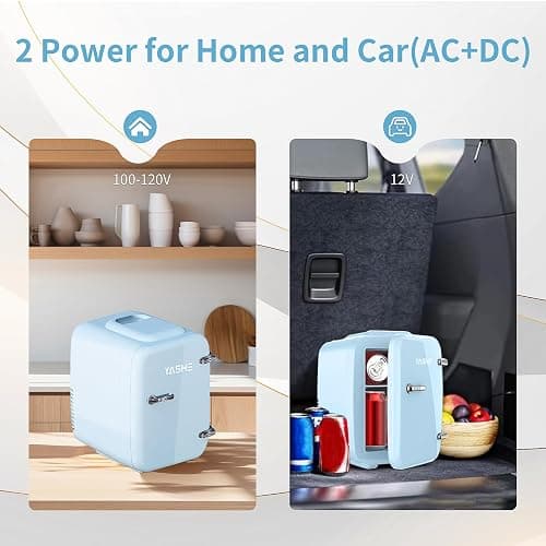 YASHE Mini Fridge for Bedroom, 4 Liter/6 Cans Small Fridge, AC/DC Thermoelectric Cooler and Warmer Mini Fridge for Drink Office Dorm Car, Blue thumbnail 4