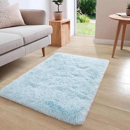 YJ.GWL Area Rugs for Bedroom, 2x3 Door Mat Washable Small Light Blue Bedside Rug,Fluffy Shaggy Entryway Rugs for Living Room, Shag Indoor Floor Carpet for Kids Boy and Girls, Home Decor Aesthetic thumbnail 3