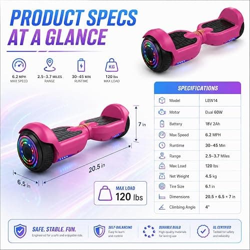 HOVERSTAR pink hoverboard for kids, self balancing scooter thumbnail 7