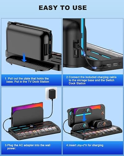 Switch 2 Games Organizer Station with Controller Charger,Desktop Charging Dock for Nintendo Switch 2 Joy-Con Controllers,4 Joy-Con Charging &20 Games Cards Storage Charging Organizer for NS2 thumbnail 5