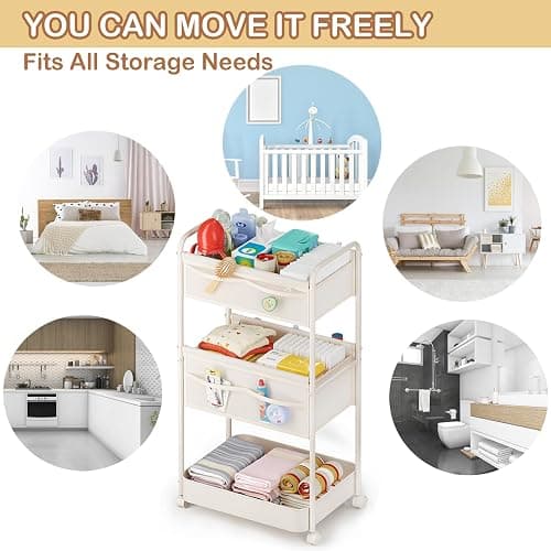 Baby Diaper Caddy, Premium Metal& Felt Movable Cart with Dividers for Newborn Nursery Essentials, Large Capacity Detachable Bedside Cart Organizer for Changing Table &Crib, Easy Assembly- Beige thumbnail 6