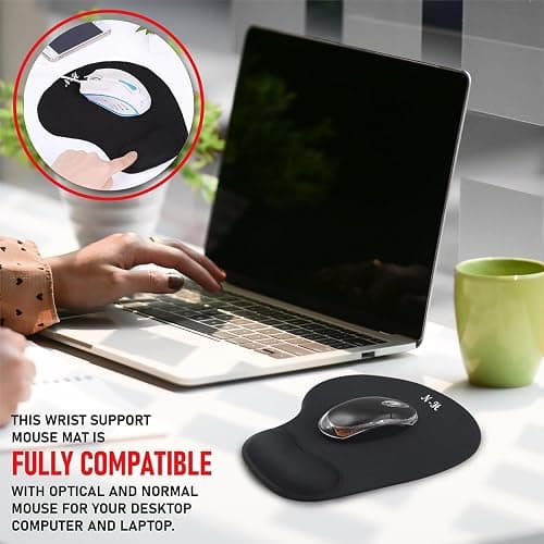 New Horrizon - Mouse Mat BLACK ANTI-SLIP COMFORT MOUSE PAD MAT WITH GEL FOAM REST WRIST SUPPORT FOR PC LAPTOP - Compatible with Laser and Optical Mice thumbnail 2