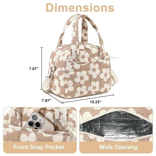 LEDAOU Quilted Insulated Lunch Bag for Women, 9L Puffy Lunch Tote with Adjustable Shoulder Strap, Reusable Water-Resistant Lunch Box for Work, School, Picnic & Travel thumbnail 3