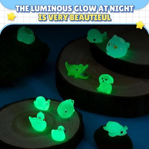 Vicenpal 360 Pcs Luminous Mini Resin Animals Miniature 32 Set Tiny Resin Bulk Glow in The Dark Capybara Duck Little Rabbit Bird Turtle Figurines Accessories for Aquarium Fairy Garden Bonsai Decor thumbnail 5