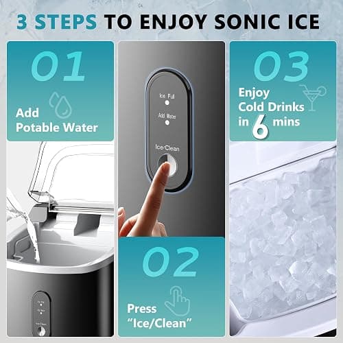 EUHOMY Nugget Ice Maker Countertop with Handle, Ready in 6 Mins, 34lbs Per Day, Removable Top Cover, Auto-Cleaning, Portable Sonic Ice Maker with Basket and Scoop, for Home/Party/RV/Camping (Black) thumbnail 7