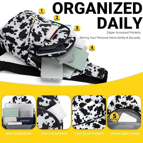 Tuwubi Crossbody Bags for Women, Sling Bag for Men, Small Hiking Backpack Anti Theft Lightweight for Outdoors Travel （M, Cow Print） thumbnail 4