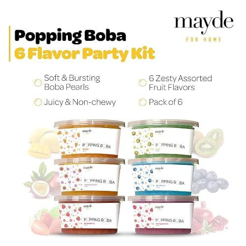 Mayde Bursting Popping Boba Pearls, Strawberry, Mango, Passion Fruit, Kiwi, Blueberry, Pomegranate - 6 Flavor Party Kit (490 gms, 6 pack) thumbnail 2