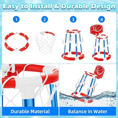 Pool Basketball Hoop with Backboard, Floating Pool Toys for 3-12 Years Old Kids Ring Game with 4 Balls 8 Rings & Pump Outdoor Swimming Pool Basketball Games Water Play Toy Family Party for Kids Adults thumbnail 4