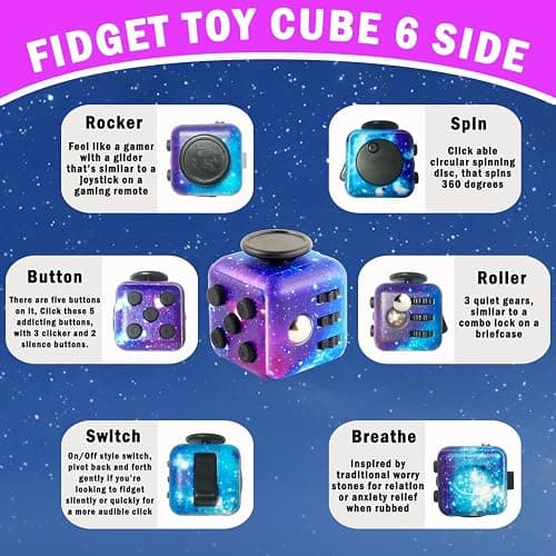 Cuackamily 3-Piece Fidget Toy Set - Galaxy Fidget Cube, Pad, Infinity Cube - Stress & Anxiety Relief for ADHD, ADD, Autism, Adults & Kids thumbnail 6
