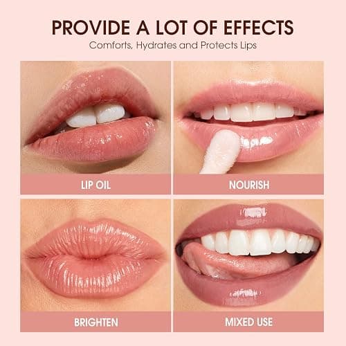 Plumping Lip Oil 4 Packs Hydrating Lip Glow Oil Fruit Extract Lip Gloss Moisturizing Lip Balm and Tinting for Dry Lips thumbnail 5