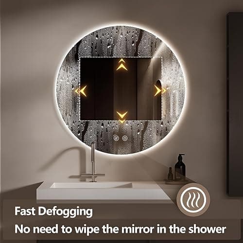 Niccy Round Led Mirror for Bathroom, 32" Circle Frameless Backlit Mirror wiht Light, Anti-Fog, 3 Colors, Waterproof, Memory Function thumbnail 4