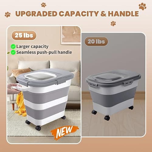 DDMOMMY 23-25 Lbs Airtight Dog Food Storage Container,Collapsible Dog Food Container with Lid,Wheels,Handle,Large Pet food storage Container with Scoop,Small Food Container for Dog Cat thumbnail 4