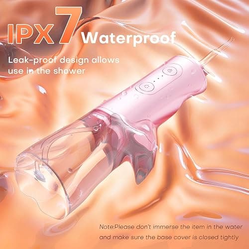 Water Dental Flosser - Portable Cordless Oral Irrigator 300ML, Rechargeable IPX7 Waterproof Irrigation Cleaner for Teeth Cleaning & Flossing, Travel & Home Use (Pink) thumbnail 4