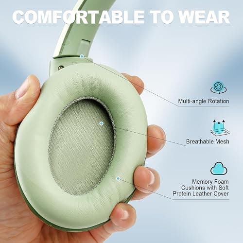 TUINYO Bluetooth Headphones Wireless, Over Ear Stereo Wireless Headset 40H Playtime with deep bass, Soft Memory-Protein Earmuffs, Built-in Mic Wired Mode PC/Cell Phones/TV-White thumbnail 5
