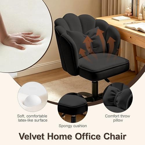 XUEGW Petal Desk Chair with Bow Cushion Velvet Vanity Chair with Wheels, Upholstered Home Office Chair for Girls Women, Mid-Back Swivel Computer Task Chairs for Living Room Bedroom thumbnail 6