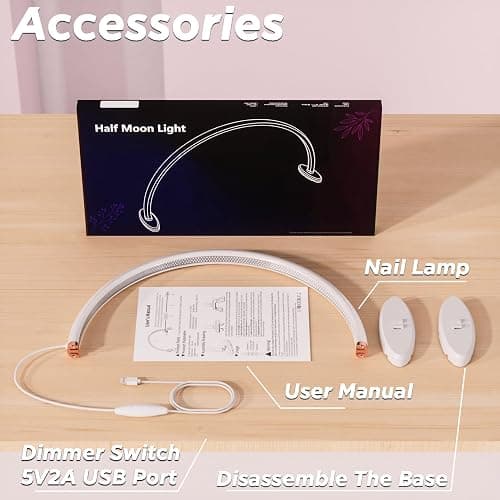 Small Half Moon Light for Nail Desk, 3 Color Temperature 3500K-6500K,180°Surround Moon Light Nail Tech,Half moon nail lamp for Manicure Sculpture Handicrafts etc Lighting,Personal DIY use 16inch thumbnail 6