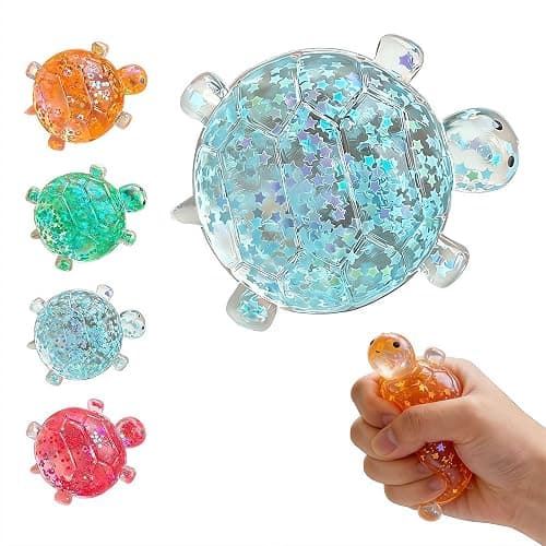 Glitter Turtle Squishies,Cute Soft Relaxing Stress Relief Squeezes,Colorful Turtle Stress Balls Gifts for Office Desk Party Valentines Day Birthday Favors,Easter Basket Stuffer Egg Fillers - Image 1