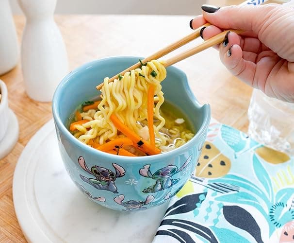 Disney Lilo & Stitch Japanese Ceramic Dinnerware Set | Includes 20-Ounce Ramen Noodle Bowl and Wooden Chopsticks thumbnail 6