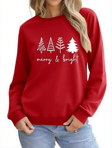 UYIQL Christmas Sweatshirts for Women Funny Christmas Tree Xmas Cute Graphic Long Sleeve Shirt - Image 1