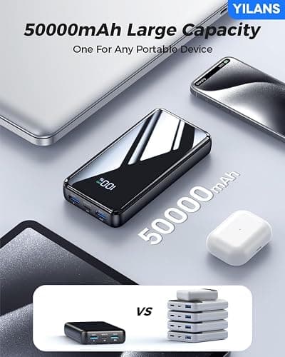 Portable Charger,50000mAh Power Bank Built-in Cable, 22.5W PD USB C In & Out Fast Charging, External Battery Pack with 6 Output & 2 Input, Travel Phone Charger for iPhone 17/16/15/14/13/12, Android thumbnail 5
